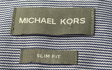 Load image into Gallery viewer, Michael Kors Mens Blue White Striped Print Dress Shirt Size Large
