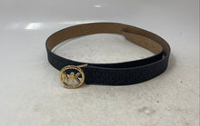 Load image into Gallery viewer, Michael Kors Womens Dark Gray Monogram Faux Leather MK Buckle Waist Belt Size L
