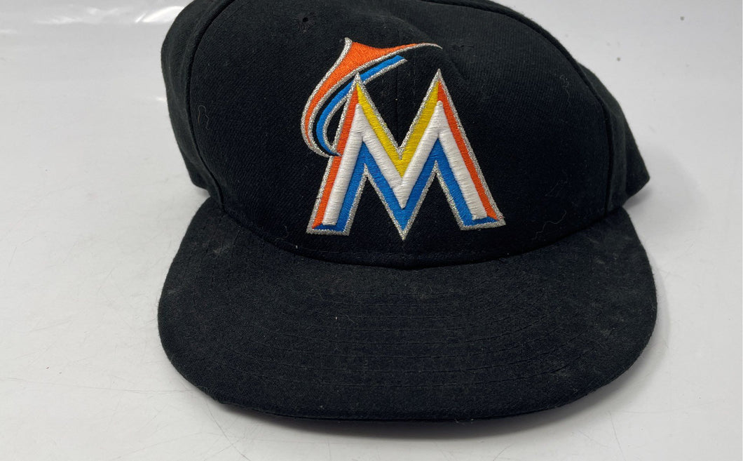 New Era Mens Black Miami Marlins Team Adjustable Baseball Cap Size 7 1/4