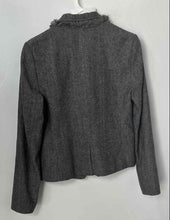 Load image into Gallery viewer, Banana Republic Womens Gray Herringbone Ruffle Lapel One-Button Blazer Size 4
