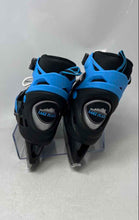 Load image into Gallery viewer, Lake Placid Kids Monarch Black Blue Adjustable Strap Ice Skates Size 6-9
