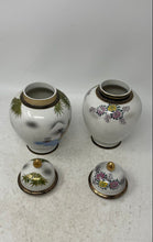 Load image into Gallery viewer, Vintage Lidded Vase Bamboo Floral Motif Set Porcelain Display Japanese Jar
