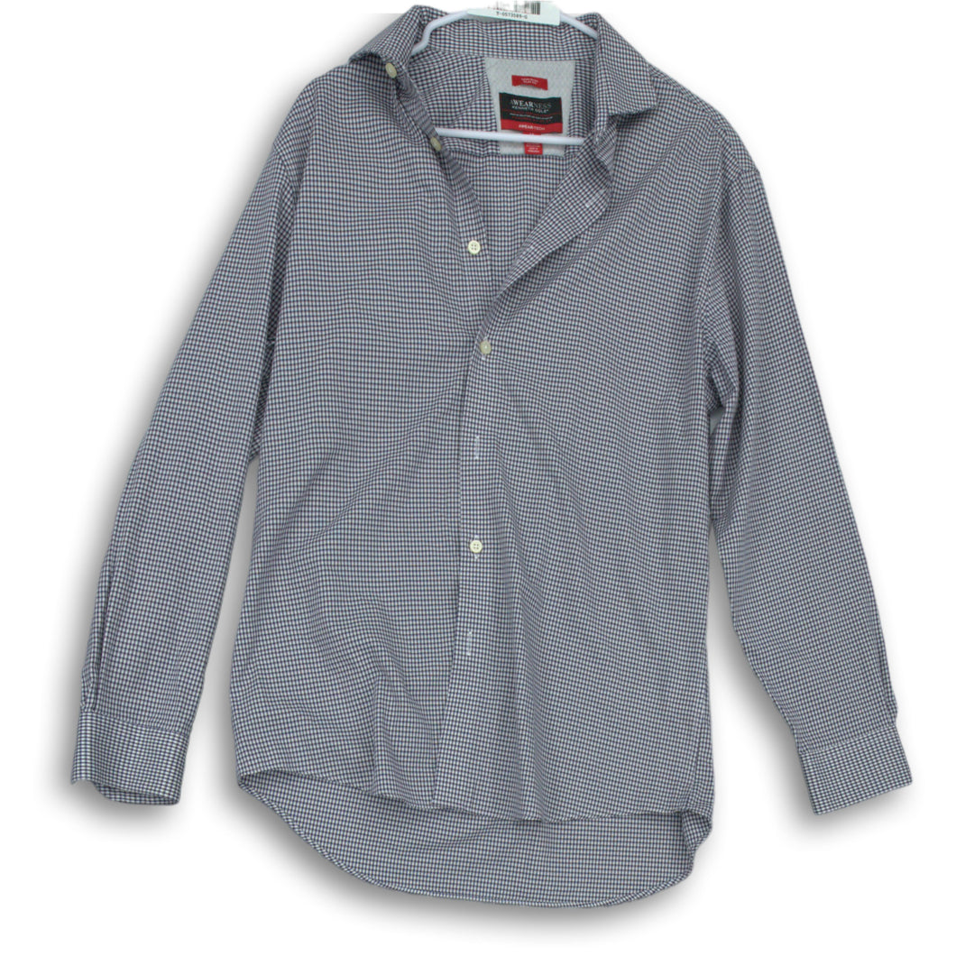 Kenneth Cole Awearness Mens White Black Check Slim Fit Dress Shirt Size 16 32/33