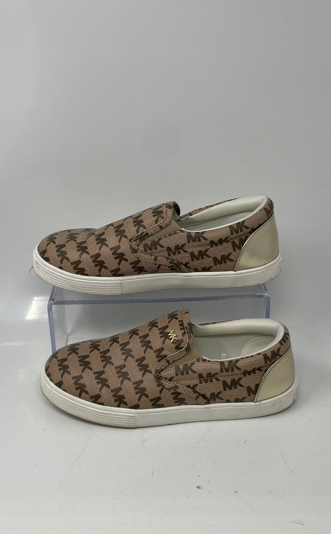 Michael Kors Kids Ashelynne Brown White Logo Printed Loafer Shoes Size 5