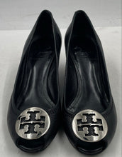 Load image into Gallery viewer, Authentic Tory Burch Womens Sally Black Pebbled Leather Wedge Pump Heels Sz 6.5M
