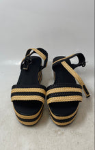 Load image into Gallery viewer, Forever 21 Womens Black Beige Striped Ankle Strap Espadrille Sandals Size 8
