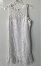 Load image into Gallery viewer, White House Black Market Womens White Floral Lace Flounce-Hem Shift Dress Size 8
