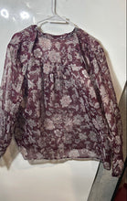 Load image into Gallery viewer, Lucky Brand Womens Burgundy Floral Chiffon Long Sleeve Blouse Top Size XL
