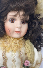 Load image into Gallery viewer, Vintage Victorian Collectible Brown Eyes Curly Hair Porcelain Doll In Lace Gown
