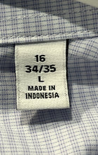 Load image into Gallery viewer, Calvin Klein Mens Blue Plaid Collared Slim Fit Stretch Dress Shirt Sz L 16 34/35
