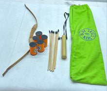 Load image into Gallery viewer, Blue Skies Goods Wooden Kids Archery Set Bow Arrows Targets And Storage Bag
