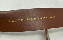 Load image into Gallery viewer, H&amp;M Mens Brown Leather Square Buckle Adjustable Dress Belt Size 35-36
