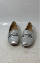 Load image into Gallery viewer, Calvin Klein Womens Lindina Silver Croc-Embossed Slip-On Loafer Flats Size 6.5M
