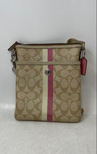 Load image into Gallery viewer, Coach Womens Brown Pink Signature Print Adjustable Strap Crossbody Purse
