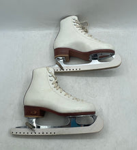 Load image into Gallery viewer, Riedell Unisex Kids White Brown Leather Figure Ice Skates Size 2M With Case
