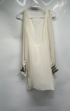 Load image into Gallery viewer, Bebe Womens Beige Cold Shoulder Sleeve Round Neck Beaded Cuffs Mini Dress Sz XS
