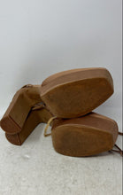 Load image into Gallery viewer, Zara Womens Brown Satin Ankle Strap Buckle Block Platform Heels Size 40
