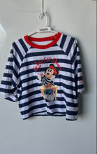 Load image into Gallery viewer, Disney Womens Blue Striped Minnie Mouse Pullover Cropped T-Shirt Size Small
