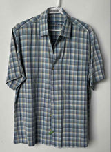 Load image into Gallery viewer, Tommy Bahama Mens Blue Plaid Silk Short Sleeve Collared Button-Up Shirt Size M

