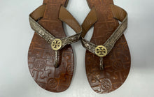 Load image into Gallery viewer, Authentic Tory Burch Womens Thora Brown Thong Sandals Size 8M Stained Worn

