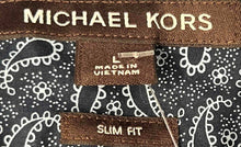 Load image into Gallery viewer, Michael Kors Mens Blue White Paisley Long Sleeve Slim Fit Button-Up Shirt Size L
