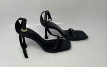Load image into Gallery viewer, Zara Womens Black Leather Buckle Open Toe Spool Ankle Strap Heels Size EUR 38
