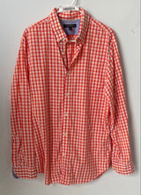 Load image into Gallery viewer, Banana Republic Mens Orange Plaid Soft Wash Slim Fit Button-Up Shirt Size L
