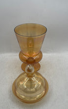 Load image into Gallery viewer, Vintage Arise &amp; Restore Amber Engraved Glass Pedestal Apothecary Urn With Lid
