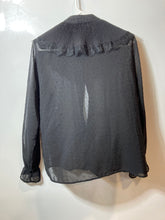 Load image into Gallery viewer, Zara Womens Black Long Sleeve Ruffle Round Neck Button Front Blouse Top Size L
