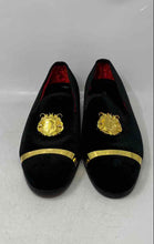Load image into Gallery viewer, Foevtrue Mens Black &amp; Gold Quilt Lined Round Toe Slip-On Loafer Shoes Size EU 43
