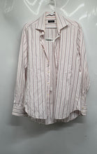 Load image into Gallery viewer, Zara Mens White And Pink Striped Cotton Long Sleeve Collared Dress Shirt Size 16

