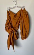 Load image into Gallery viewer, Express Womens Brown Long Puff Sleeve One Shoulder Cropped Blouse Top Sz M w/Tag
