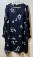 Load image into Gallery viewer, Ann Taylor Womens Blue Floral Print Lantern Sleeve Crew Neck Shift Dress Size 10
