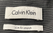 Load image into Gallery viewer, Calvin Klein Mens Black White Striped Slim Fit Stretch Dress Shirt Size 17 32/33
