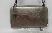 Load image into Gallery viewer, The Sak Womens Gold Silver Leather Zip-Around Charm Smartphone Crossbody Purse
