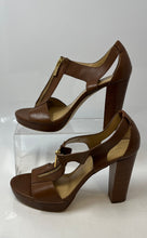 Load image into Gallery viewer, Michael Kors Womens Brown Wood Open Toe High Block Platform Heels Size 9M
