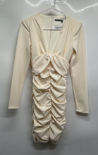 Load image into Gallery viewer, Zara Womens Beige Ruched Long Sleeve V-Neck Back Zip Bodycon Dress Size XS
