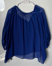 Load image into Gallery viewer, Express Womens Blue 3/4 Sleeve V-Neck Asymmetrical Hem Blouse Top Size XS
