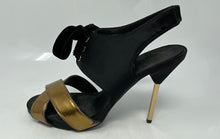 Load image into Gallery viewer, Authentic Tory Burch Womens Kyle Black Gold-Tone Strappy Heels Size 8.5M Worn
