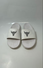 Load image into Gallery viewer, Under Armour Mens Project Rock White Bull Logo Slip-On Slide Sandals Size 14
