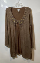 Load image into Gallery viewer, Chico's Womens Gold Metallic Long Sleeve Button Front Cardigan Sweater Size 3
