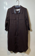 Load image into Gallery viewer, Tommy Hilfiger Womens Black Orange Striped Roll Tab Sleeve Shirt Dress Size 12
