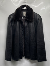 Load image into Gallery viewer, Anne Klein Womens Black With A Brown Faux Fur Collar Leather Jacket Size Medium
