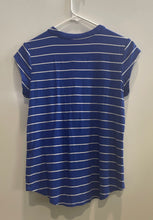Load image into Gallery viewer, Calvin Klein Womens Blue White Striped Cap Sleeve Henley Neck T-Shirt Size Small
