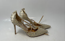 Load image into Gallery viewer, Badgley Mischka Womens Shiloh Beige With Silver Rhinestone Ankle Strap Heels 8

