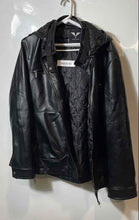 Load image into Gallery viewer, AC Dimilano Mens Black Faux Leather Long Sleeve Hooded Full-Zip Jacket Size L
