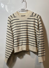 Load image into Gallery viewer, Tahari Womens Beige Black Striped Long Sleeve Knitted Pullover Sweater Size L
