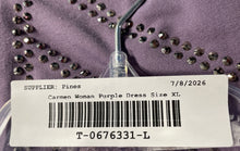Load image into Gallery viewer, Carmen Marc Valvo Womens Purple V-Neck Rhinestone Sheath Dress Size XL With Tag
