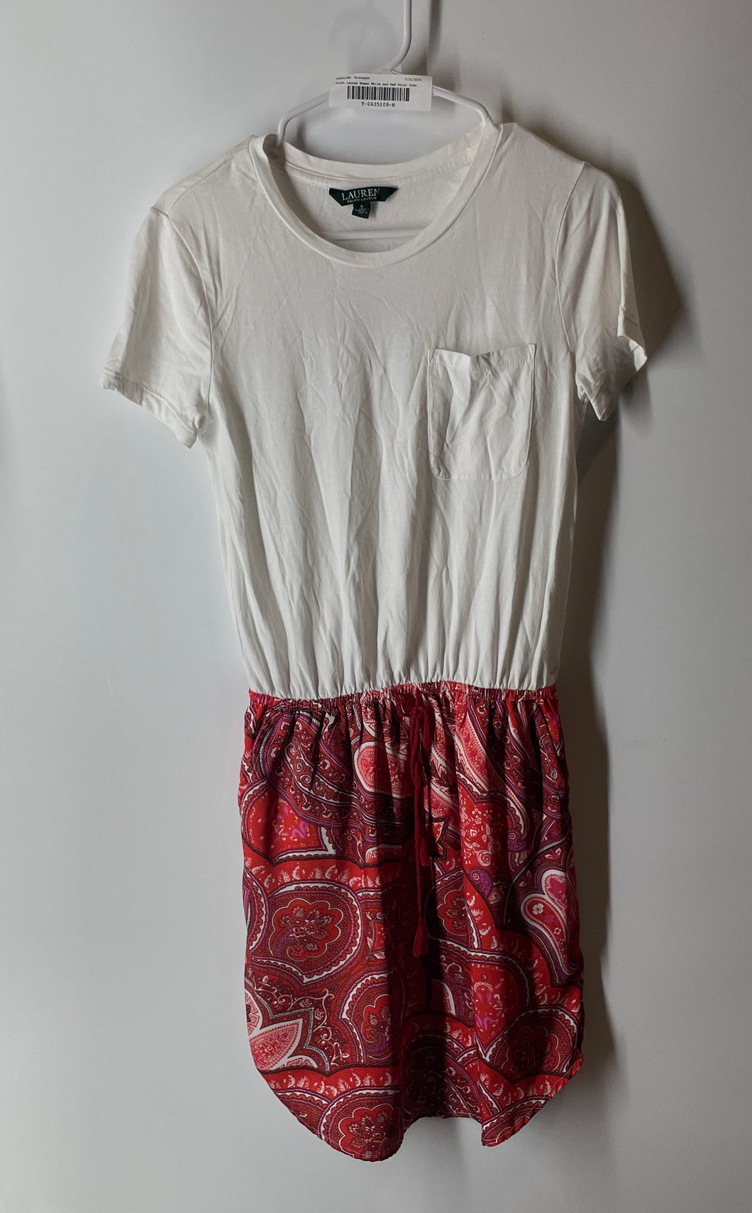 Lauren Ralph Lauren Womens White Red Paisley Short Sleeve T-Shirt Dress Size S