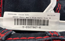 Load image into Gallery viewer, RNT23 Mens Blue Red Stitching Denim Pockets Straight Leg Jeans Size 34
